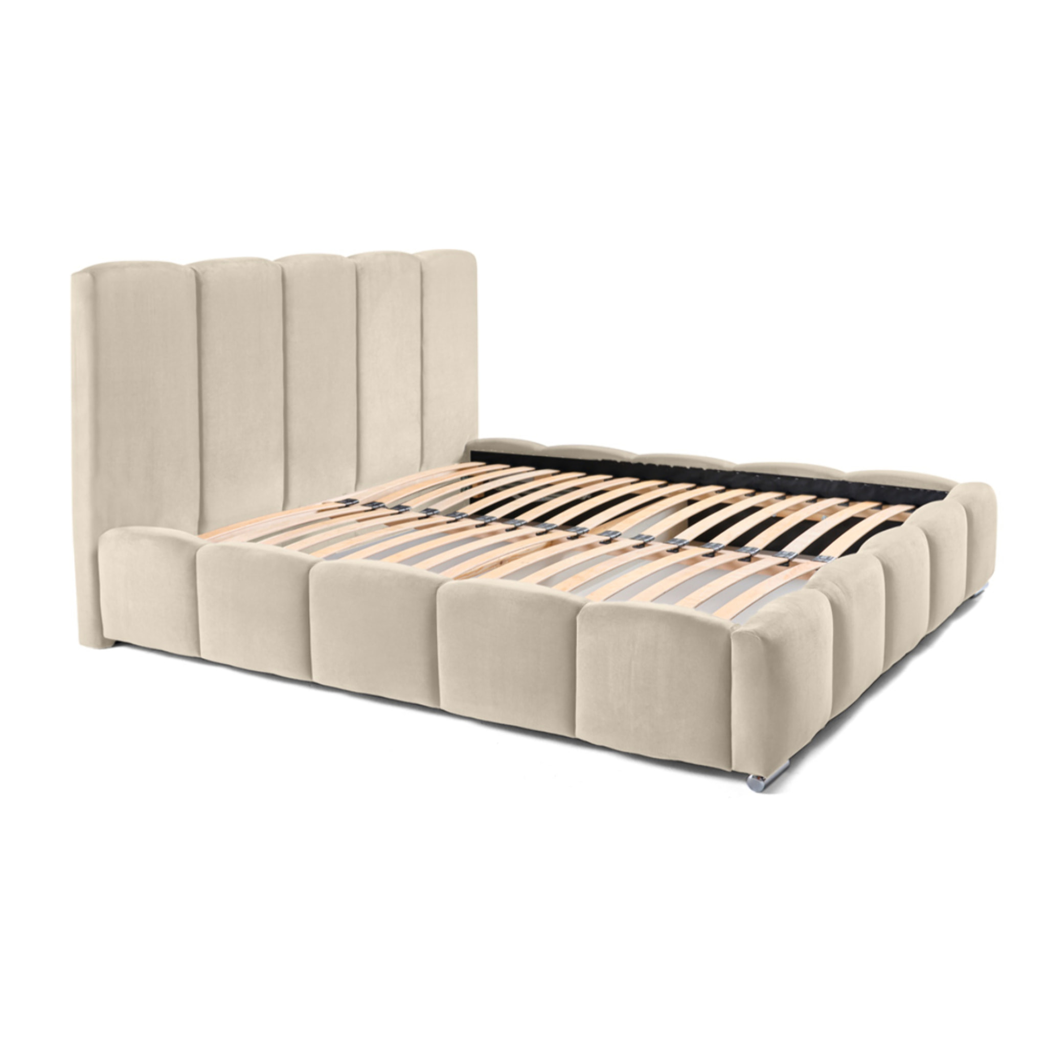 Torreon - lit coffre - 140x200 - sommier inclus - en velours - Beige