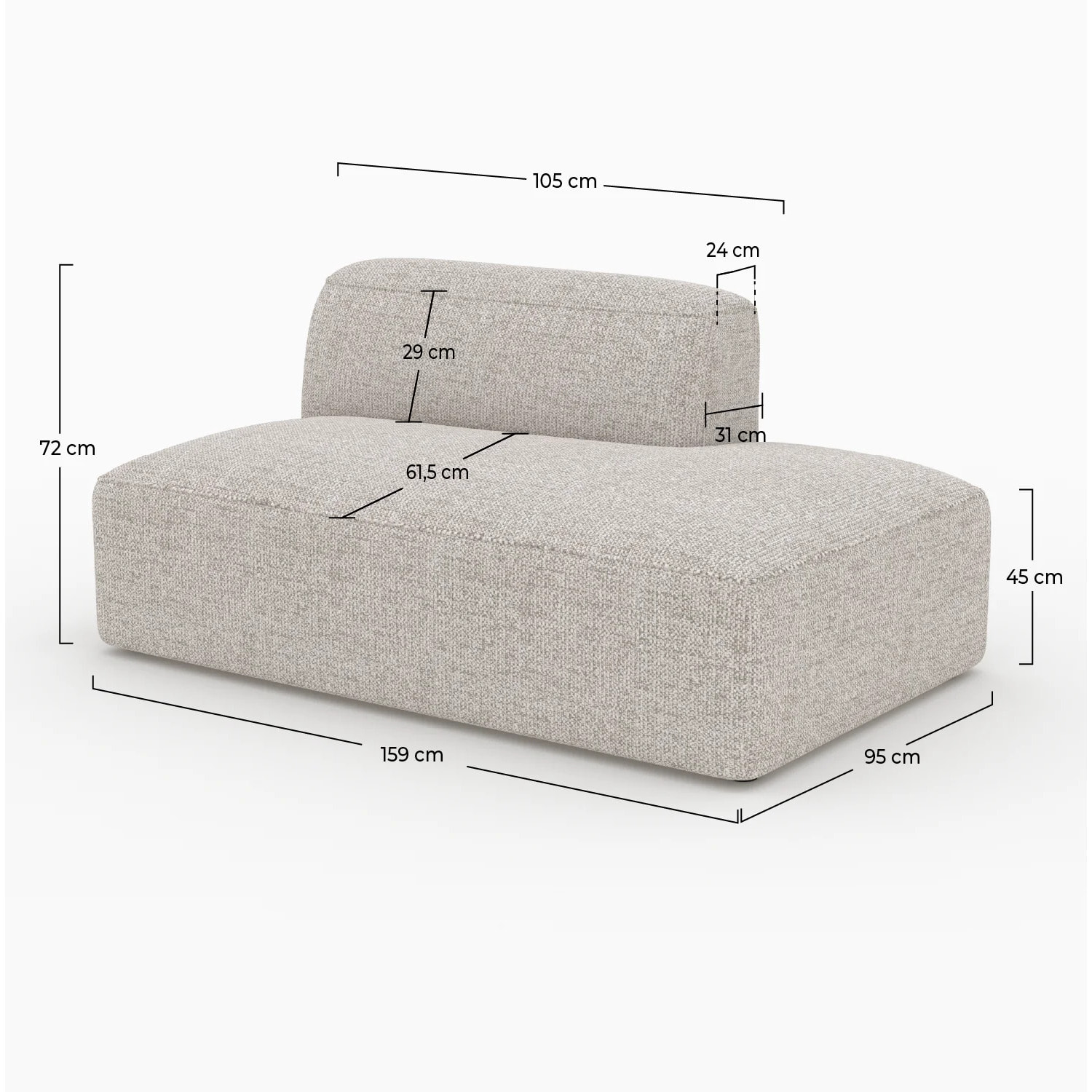 Méridienne dossier à gauche pour canapé modulable en tissu beige - Hestia