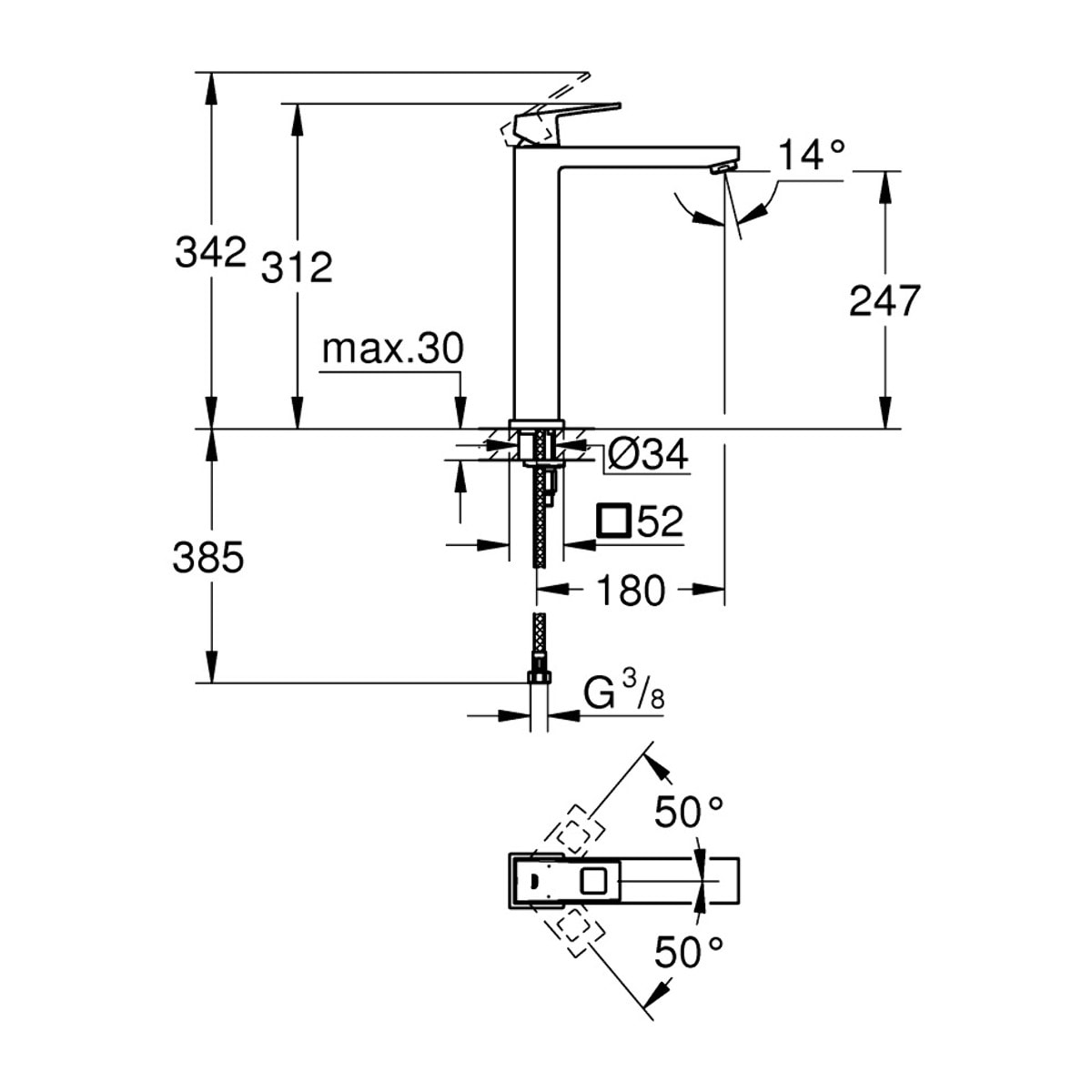 GROHE Eurocube Mitigeur monocommande Lavabo Taille XL