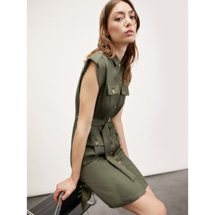 Motivi - Vestido camisero con bolsillos cargo - Verde