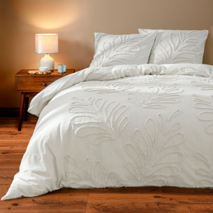 Parure de lit 3 pièces 100% coton tufté housse + taies - Blanc