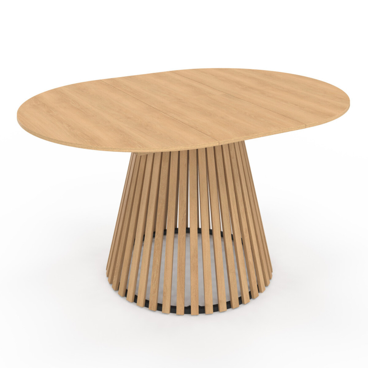 Tables repas Camélia plateau rond extensible 110-150cm et pieds lattes - Bois
