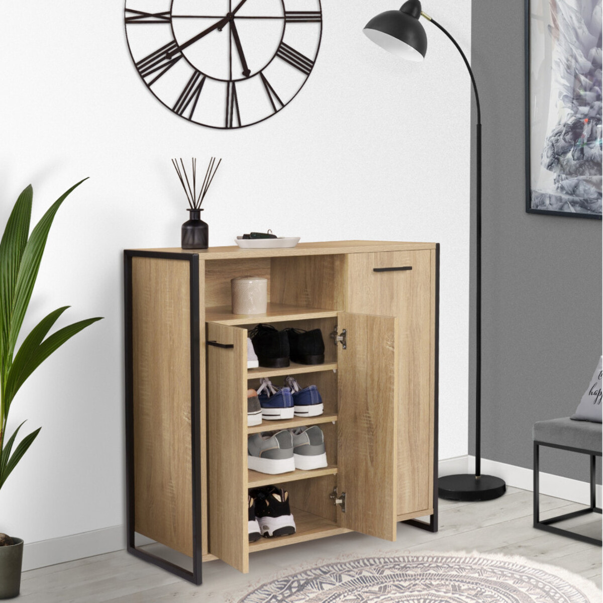 Meuble chaussures Alan 3 portes + niche latérale - 12 paires