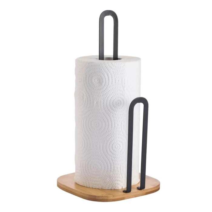 Dérouleur essuie-tout design industriel Bambou & Acier ELIE Noir mat MSV