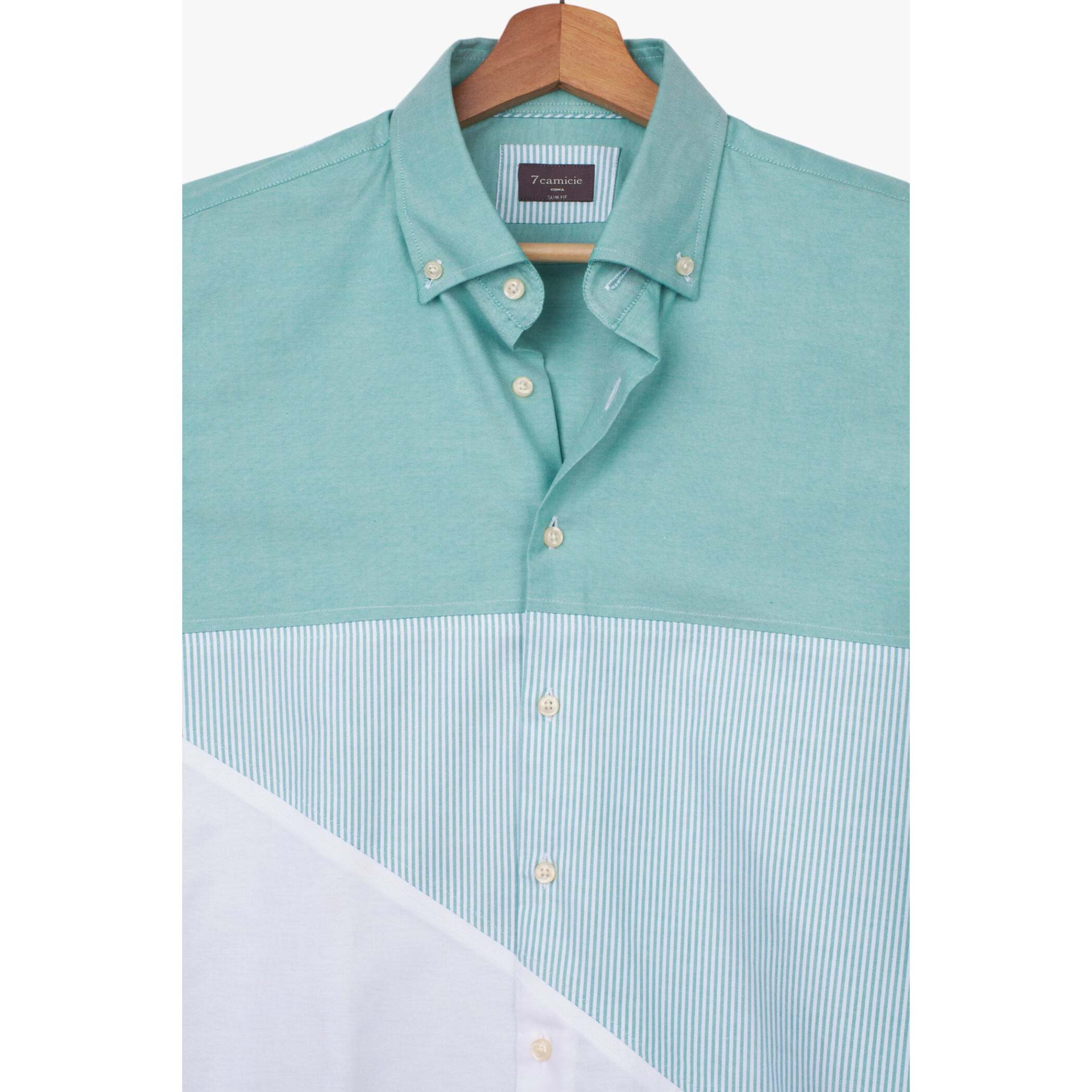 Camicia Uomo 1 Bottone Button Down Doppio Popeline Stretch Unito Verde Acqua