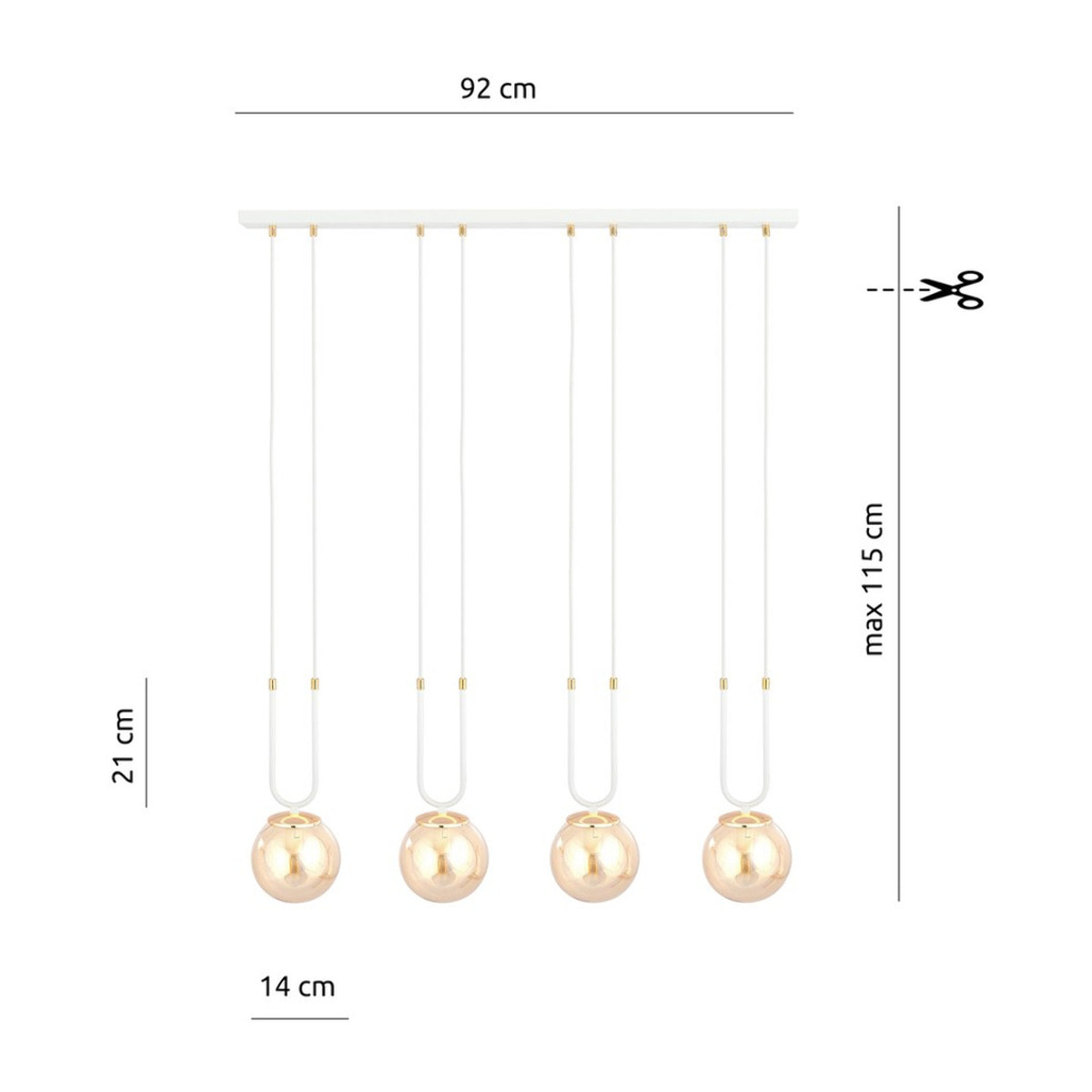 Lampada a sospensione GLAM in acciaio bianco e vetro ambra