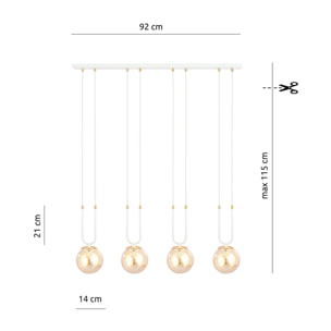 Lampada a sospensione GLAM in acciaio bianco e vetro ambra