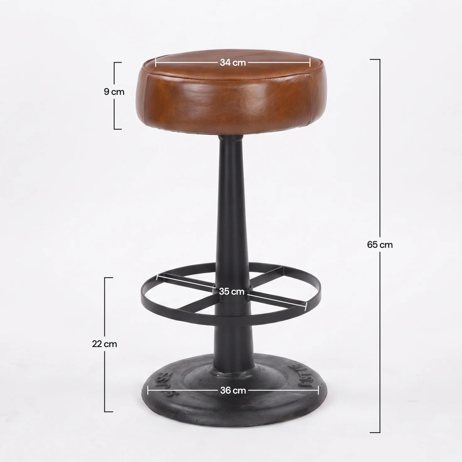 Tabouret pour îlot central 65 cm en cuir de buffle marron - Lucien