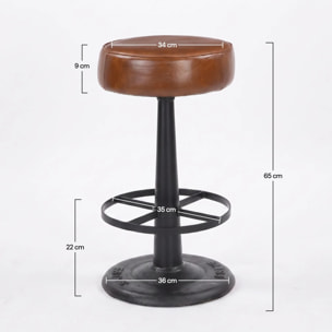 Tabouret pour îlot central 65 cm en cuir de buffle marron - Lucien