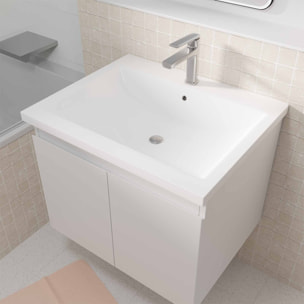 Meuble de salle de bains 60cm a Suspendre Blanc - 2 Portes - Vasque Blanche - ELEMENTARY