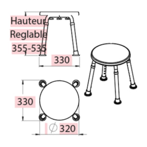 Tabouret de douche PMR PELLET Essentiel rond hauteur réglable + Barre à ventouse de maintien PMR PELLET 30 cm