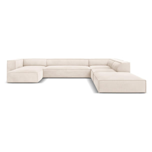 Canapé d'angle panoramique droit ''agawa'', 6 places, beige clair, tissu structurel