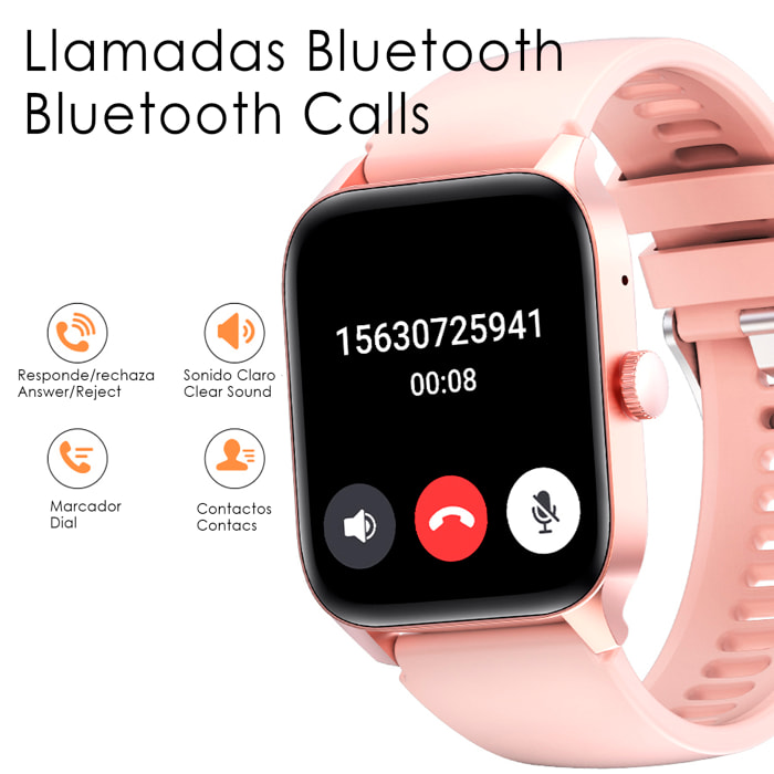 Smartwatch QS56. Llamadas Bluetooth, más de 100 modos deportivos. Medición de pasos, calorías y distancia.