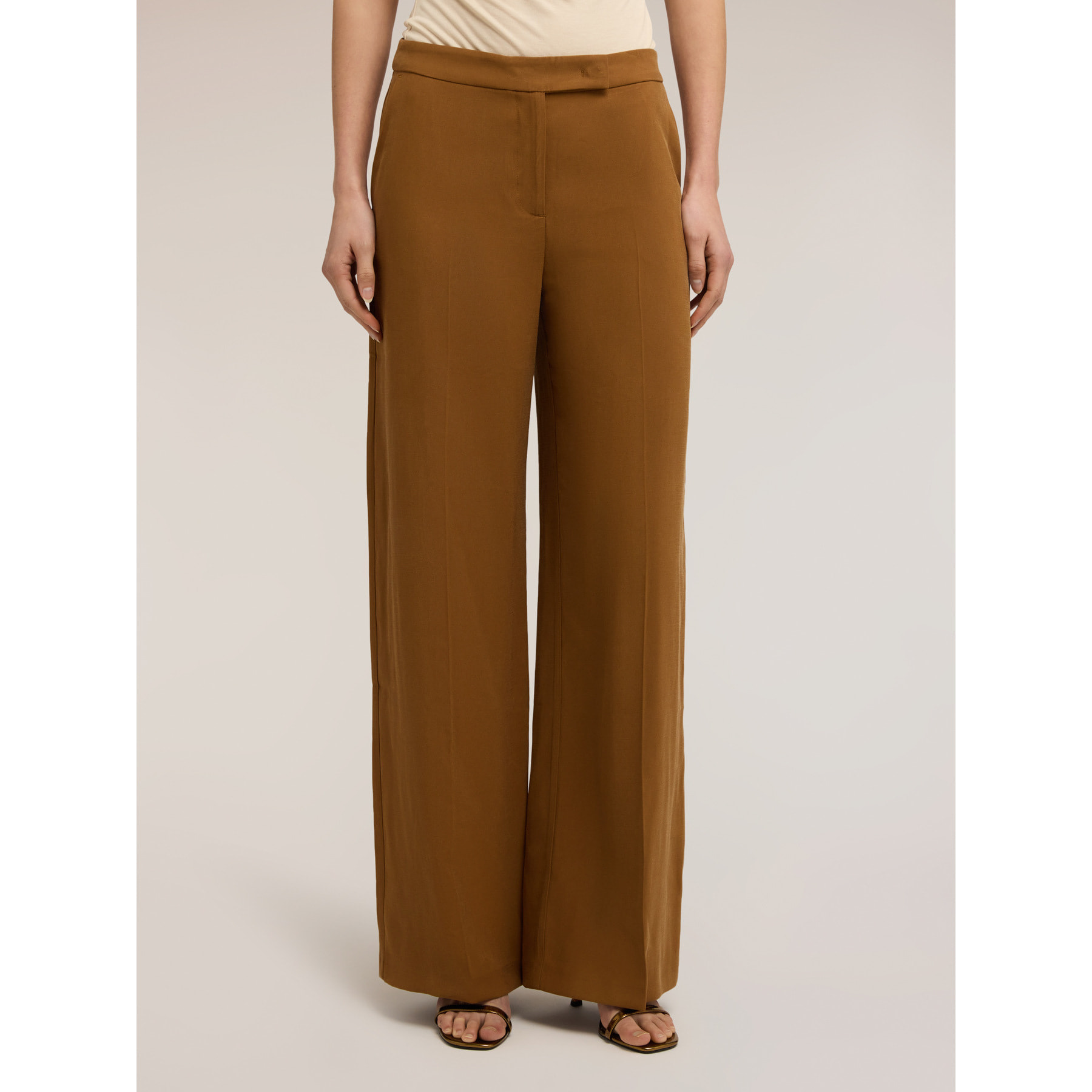 Motivi - Pantaloni palazzo misto viscosa - Marrone