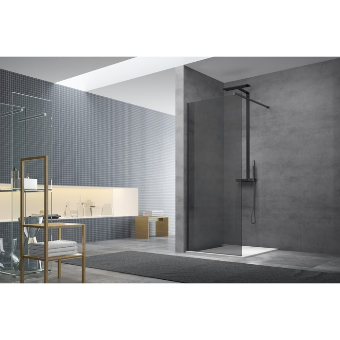 Paroi de douche à l'italienne 107x200 cm Walk-in, anti-calcaire, verre fumé (WI110KS-SET)