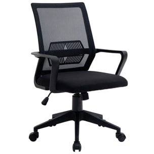 Vinsetto Silla de Oficina Ergonómica Silla de Escritorio Giratoria Ajustable en Altura con Reposabrazos y Soporte Lumbar Tejido Transpirable 61x58,5x89-99 cm Negro