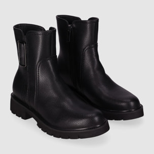 Botines de Piel - Negro - Tacón: Bajo