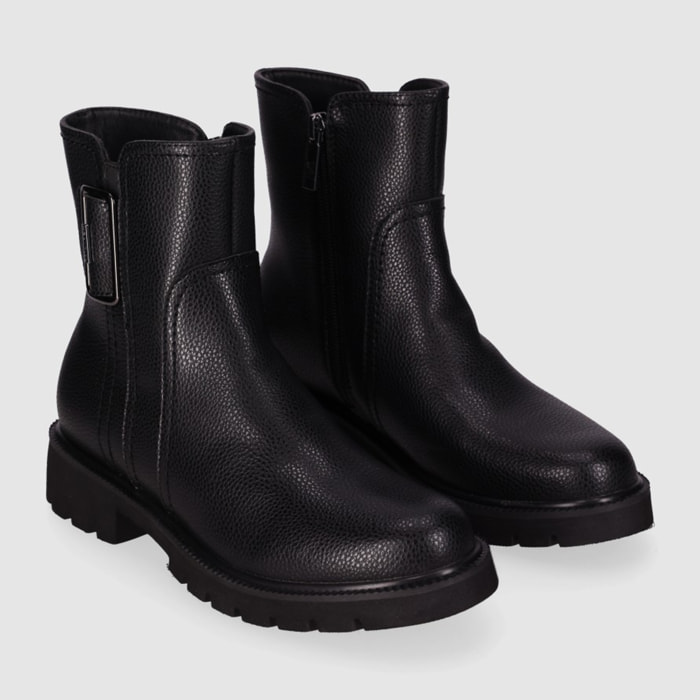 Botines de Piel - Negro - Tacón: Bajo