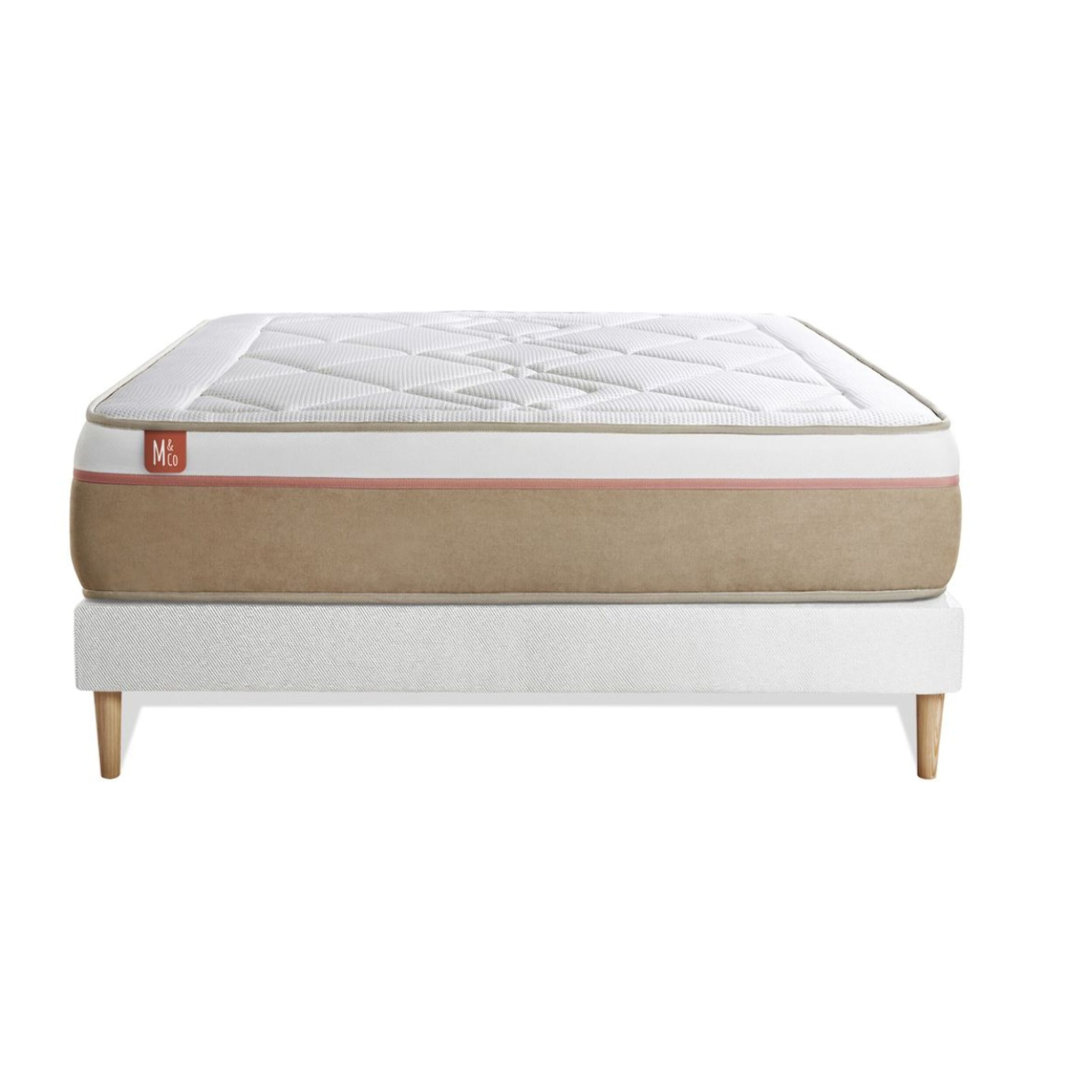 Ensemble Matelas Le Soyeux - 24cm - Ressorts ensachés et mémoire de forme - Equilibré - Sommier kit Blanc
