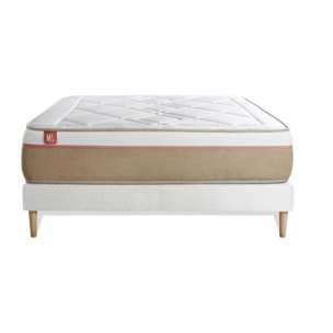 Ensemble Matelas Le Soyeux - 24cm - Ressorts ensachés et mémoire de forme - Equilibré - Sommier kit Blanc