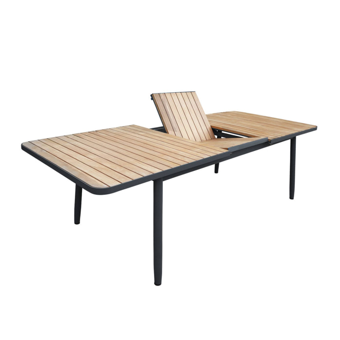 Table de jardin extensible en bois teck. structure aluminium anthracite. 8 places