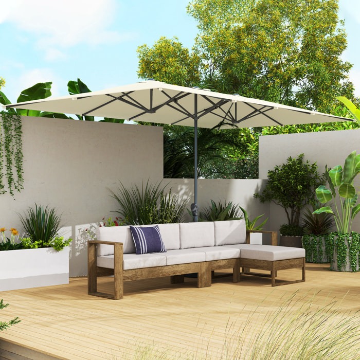 Sombrilla Doble 4,5x2,6 m Sombrilla Terraza Exterior con Manivela Poste de Aluminio Impermeable y Protección UV50+ Parasol Grande para Terraza Playa Piscina Crema
