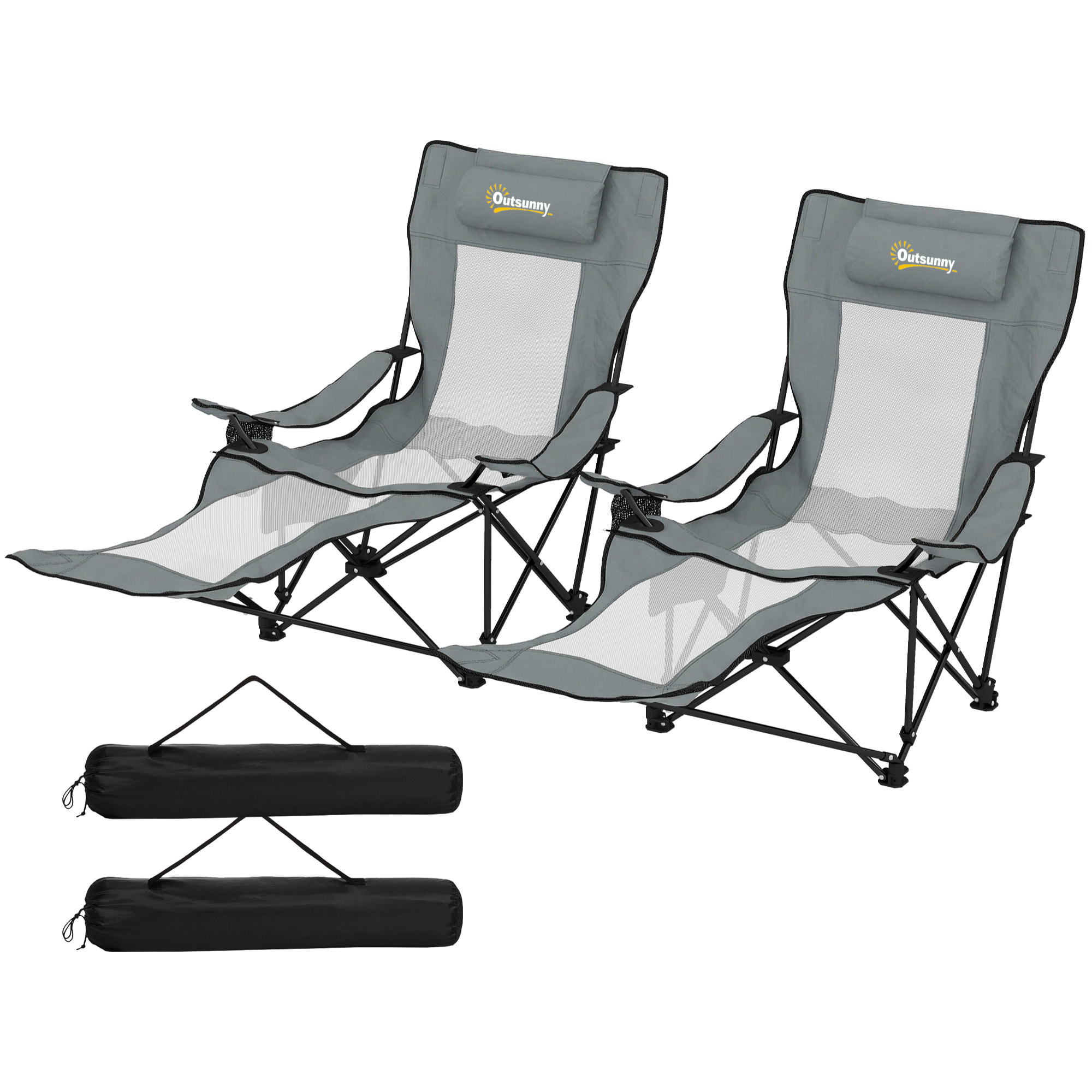Lot de 2 chaises de camping pliantes inclinables repose-pieds rétractable