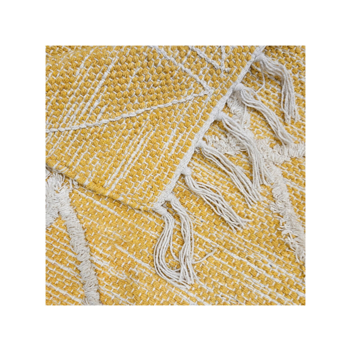 Tapis berbère jaune motifs losanges avec franges 90x150cm - MARA