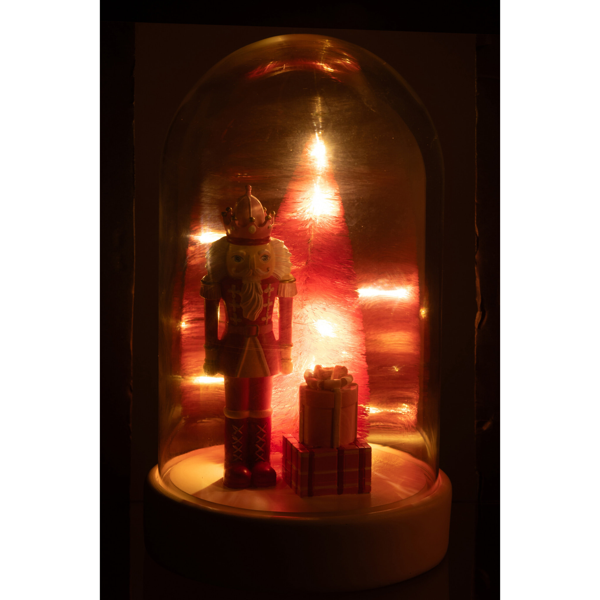 J-Line décoration Cloche Casse-Noisette  + Arbre + Cadeaux - polyrésine - blanc/rose