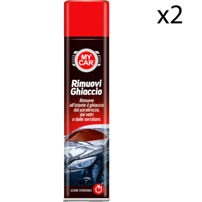2x My Car Rimuovi Ghiaccio Spray ad Azione Istantanea con Erogatore Removibile - 2 Flaconi da 400ml