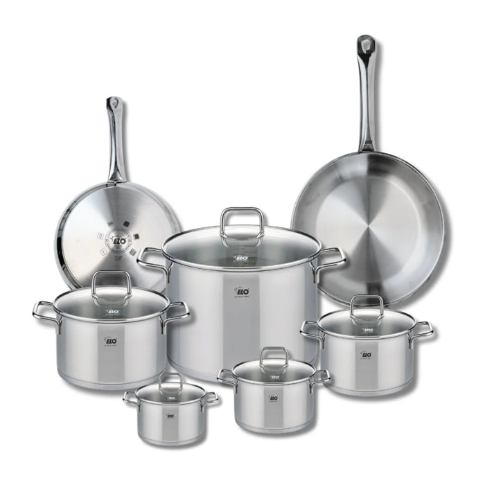 Ensemble de 2 Poêles de cuisson 24 et 28 cm et 5 faitouts 12, 14, 16, 20 et 26 cm Elo Profi Citrin