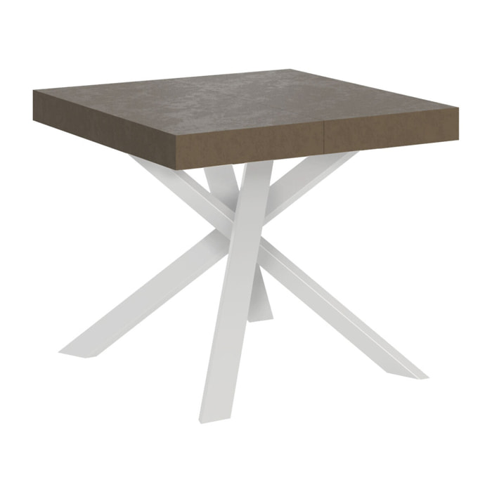Tavolo allungabile 90x90/194 cm Clerk tortora gambe bianche