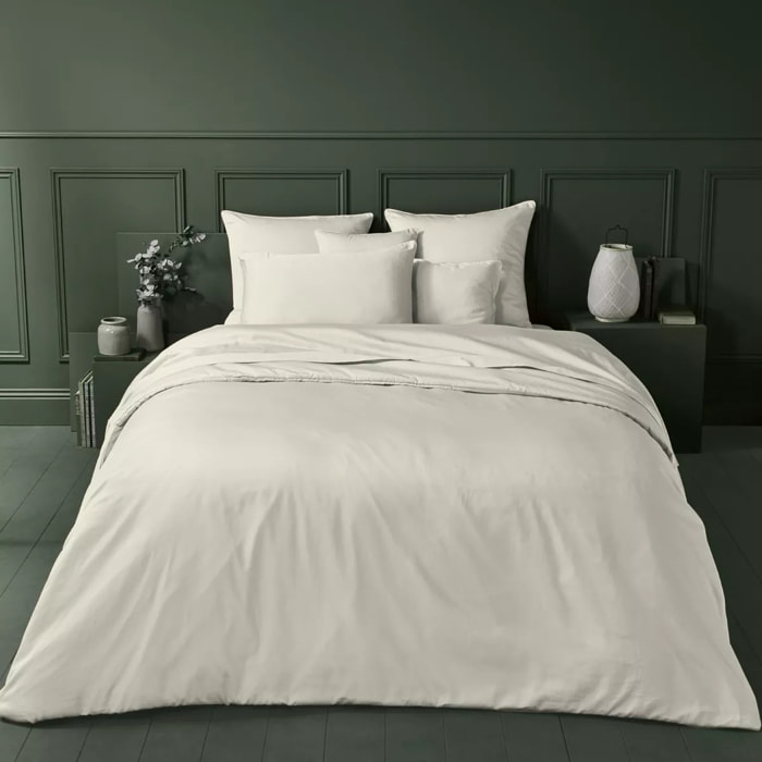 Housse de couette satin de coton uni ivoire Ava uni angora