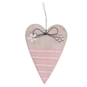 Cuore di legno rosa con fiocco cm15/25x10x1
