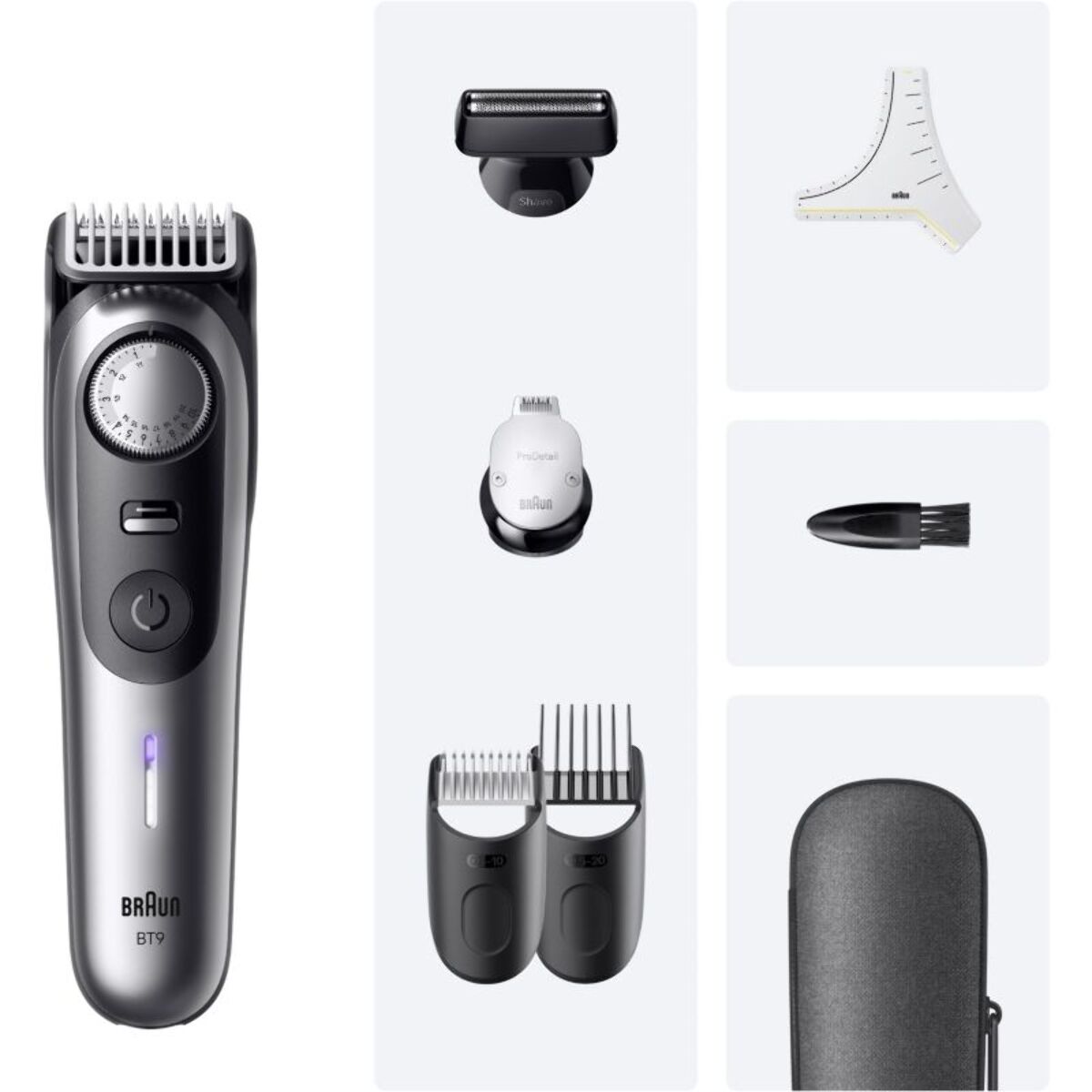 Tondeuse barbe BRAUN BT9520, molette réglable, 50 hauteurs de coupe, précision 0,25 mm, autonomie 180 mn