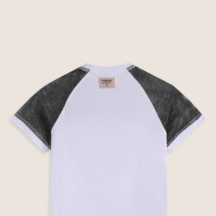 Vestitino Bambina Maxi T-Shirt con Maniche in Mesh Lurex