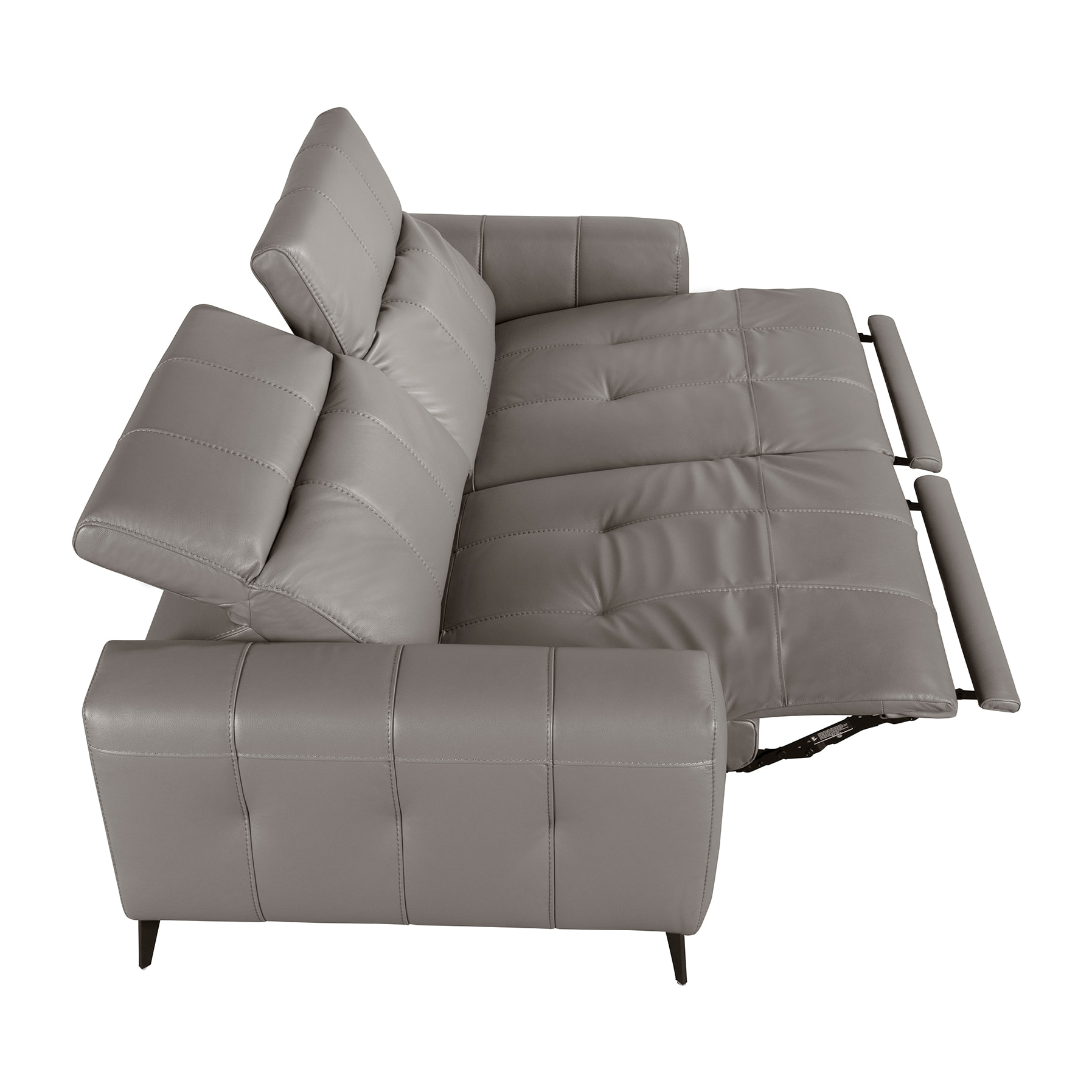 Sofá relax Angel Cerdá de 2 plazas tapizado en piel de origen vacuno en gris con reposacabezas patas de acero inoxidable en epoxi negro 2 sistemas de relax eléctrico 176x110x98cm