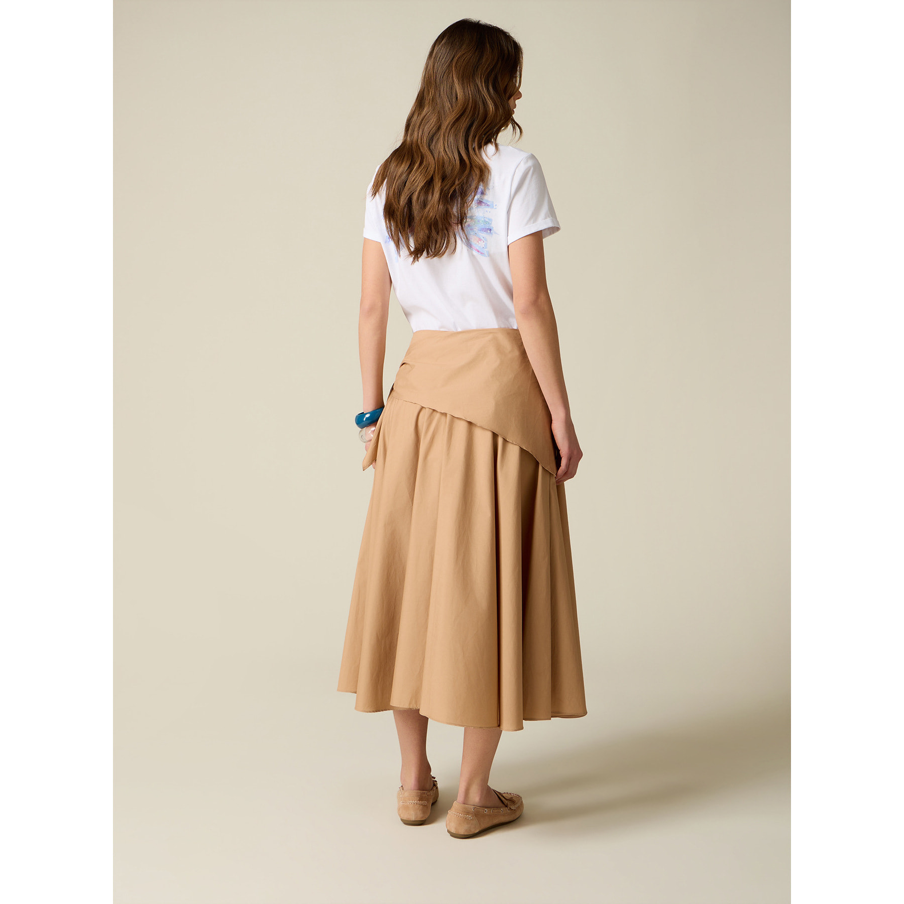 Oltre - Falda en A de popelín con nudo - Beige