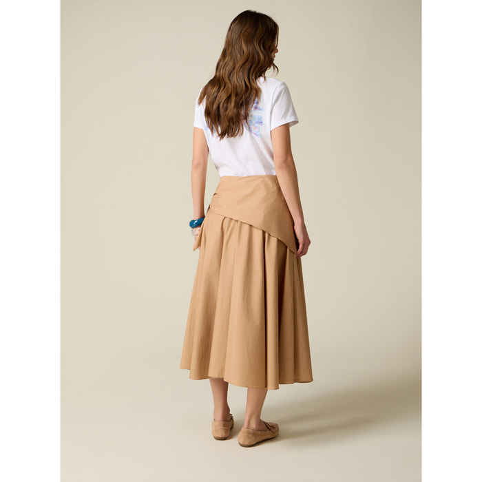 Oltre - Falda en A de popelín con nudo - Beige