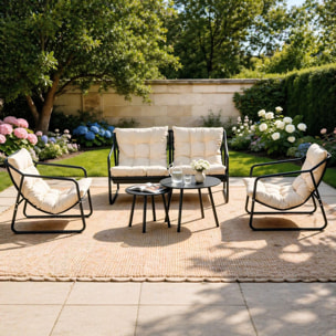 Salon de jardin 4 places gris et beige avec tables basses ANTHI
