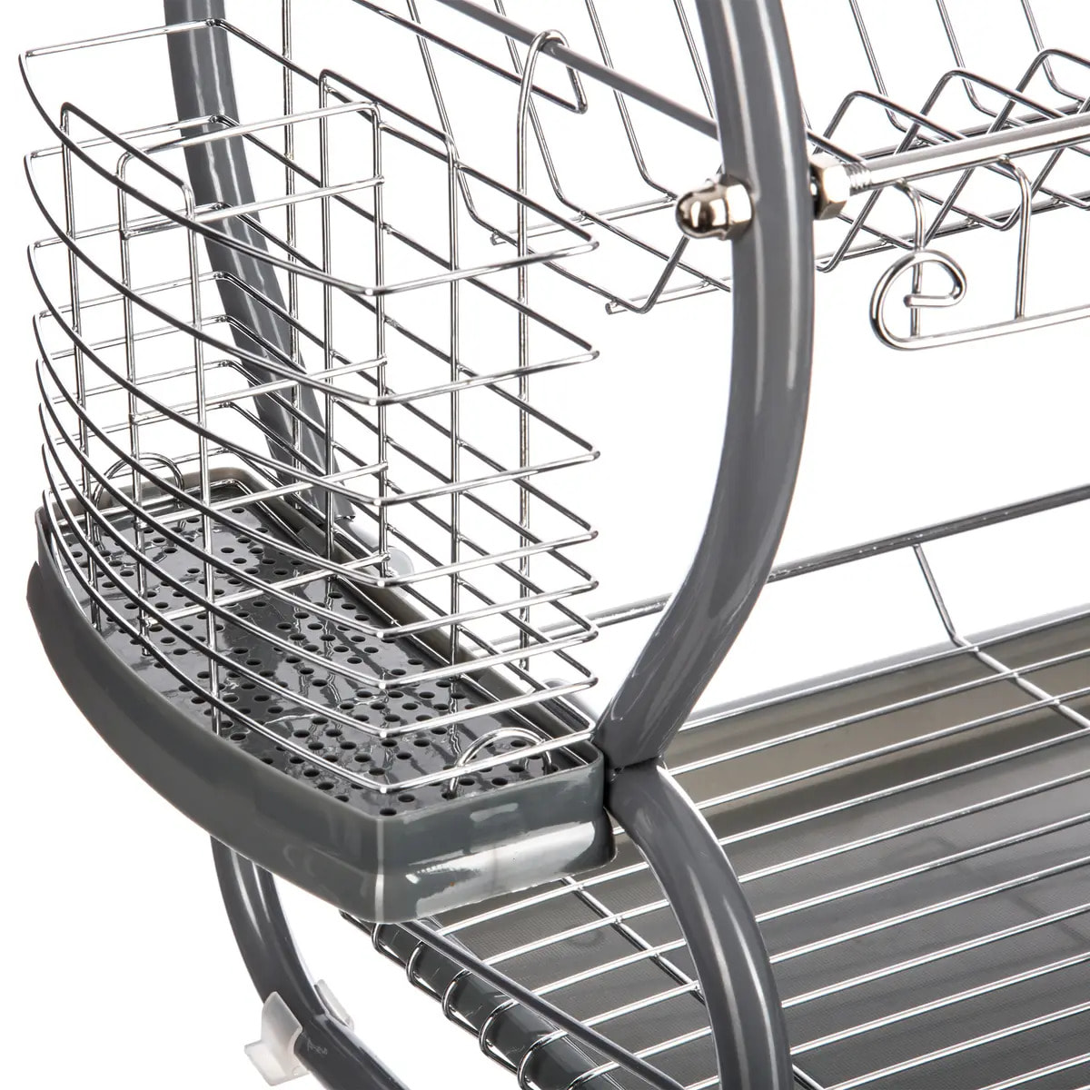 Égouttoir métal 2 niveaux avec plateau gris