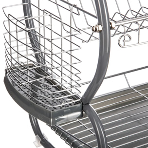 Égouttoir métal 2 niveaux avec plateau gris