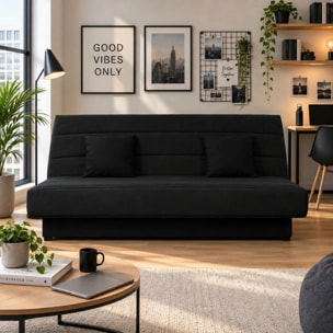Canapé convertible Marseille, Matelas Simmons, 120 x 190 cm, coton noir