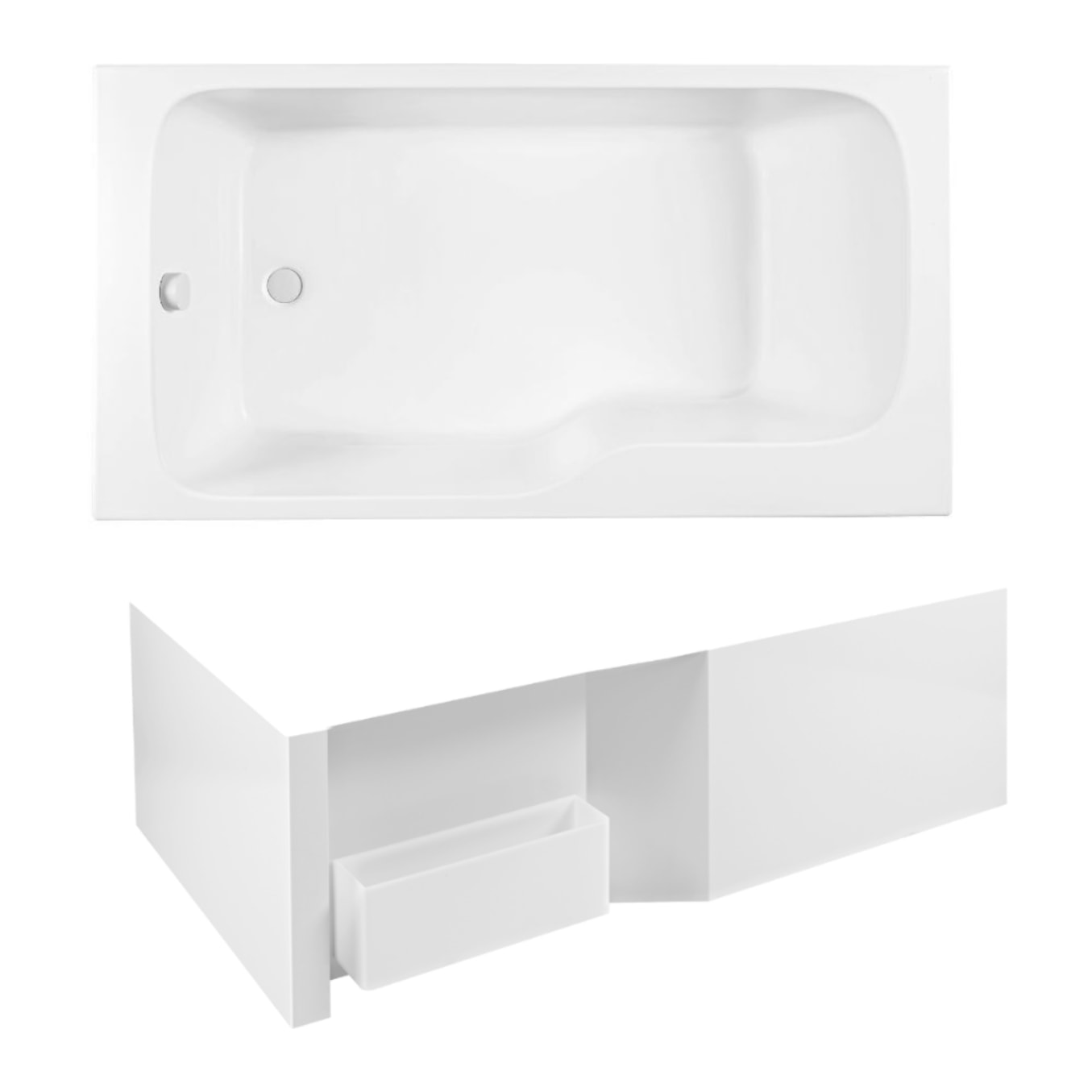 Pack baignoire bain douche 160 x 85 Malice version gauche + tablier bain douche Malice + boite pour tablier