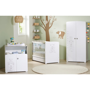 Lit bébé 120x60 sérigraphié taupe en bois blanc