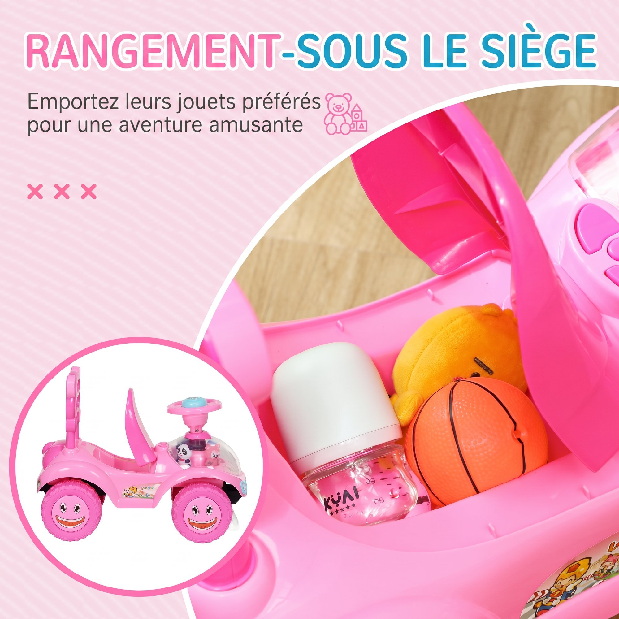 Porteur enfant rover spatial 2 coffres effets sonores lumineux rose