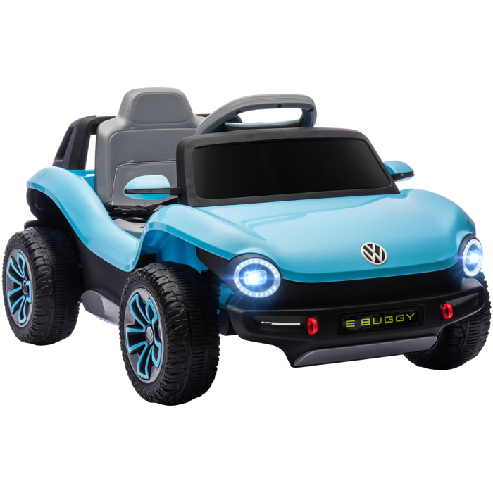 Coche Eléctrico para Niños de +3 Años, Volkswagen E-Buggy, Coche de Batería 12V, con Mando a Distancia 2,4 G, Ruedas con Suspensión, Faros LED, Música, USB, Motor Doble, Azul