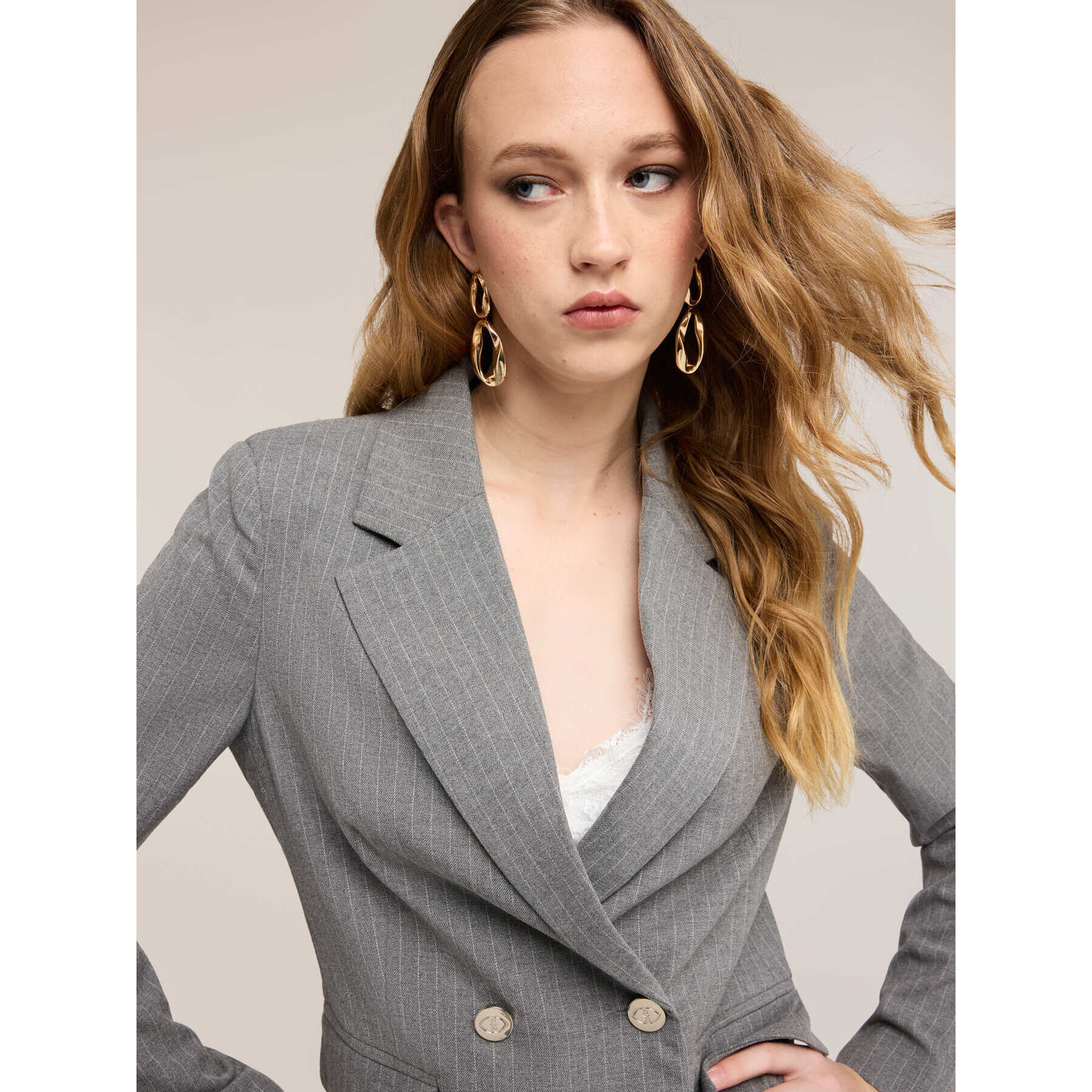 Motivi - Giacca doppiopetto gessata - Grigio