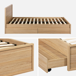 Lit avec sommier à lattes et tête de lit 160 x 200cm + 4 tiroirs décor bois KUBA