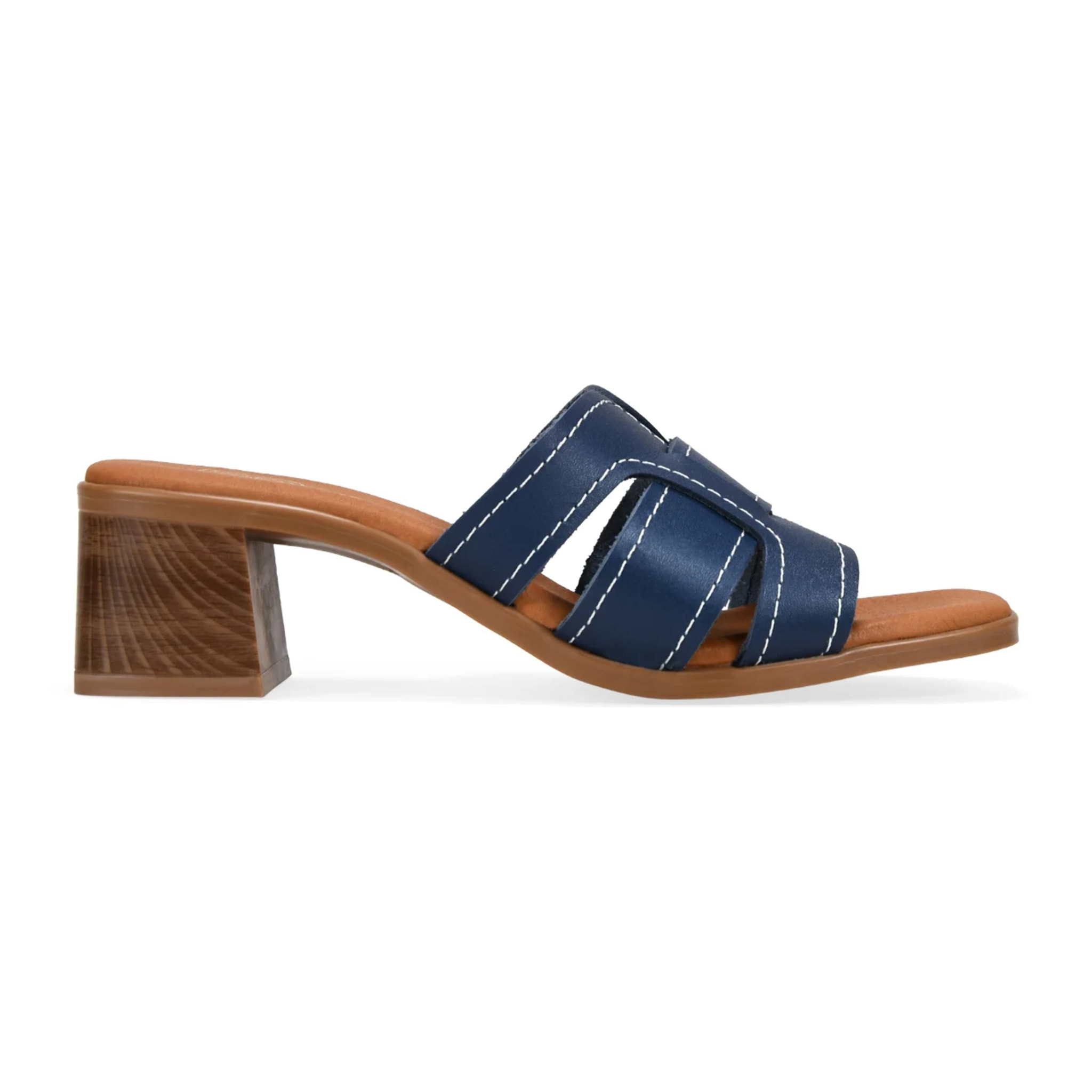 Sandalias destalonadas azules en piel con tacón